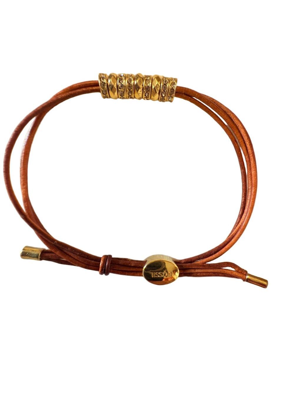Fossil Brown Leather Bracelet with Gold Details